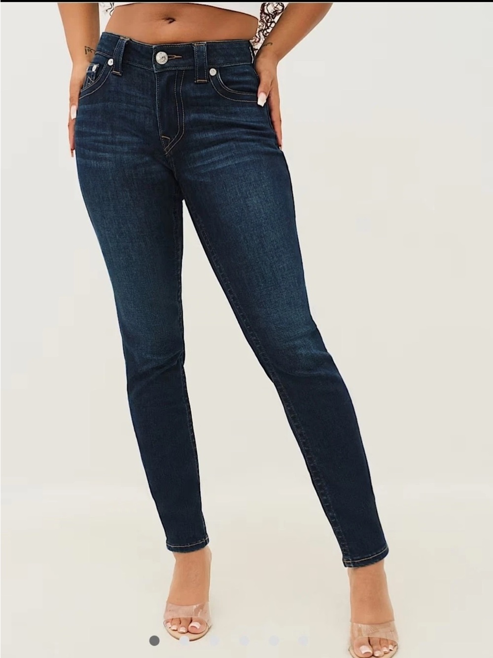 True Religion Women Jennie Curvy Mid Rise Skinny Jeans 32 Horseshoe Pocket Y2K